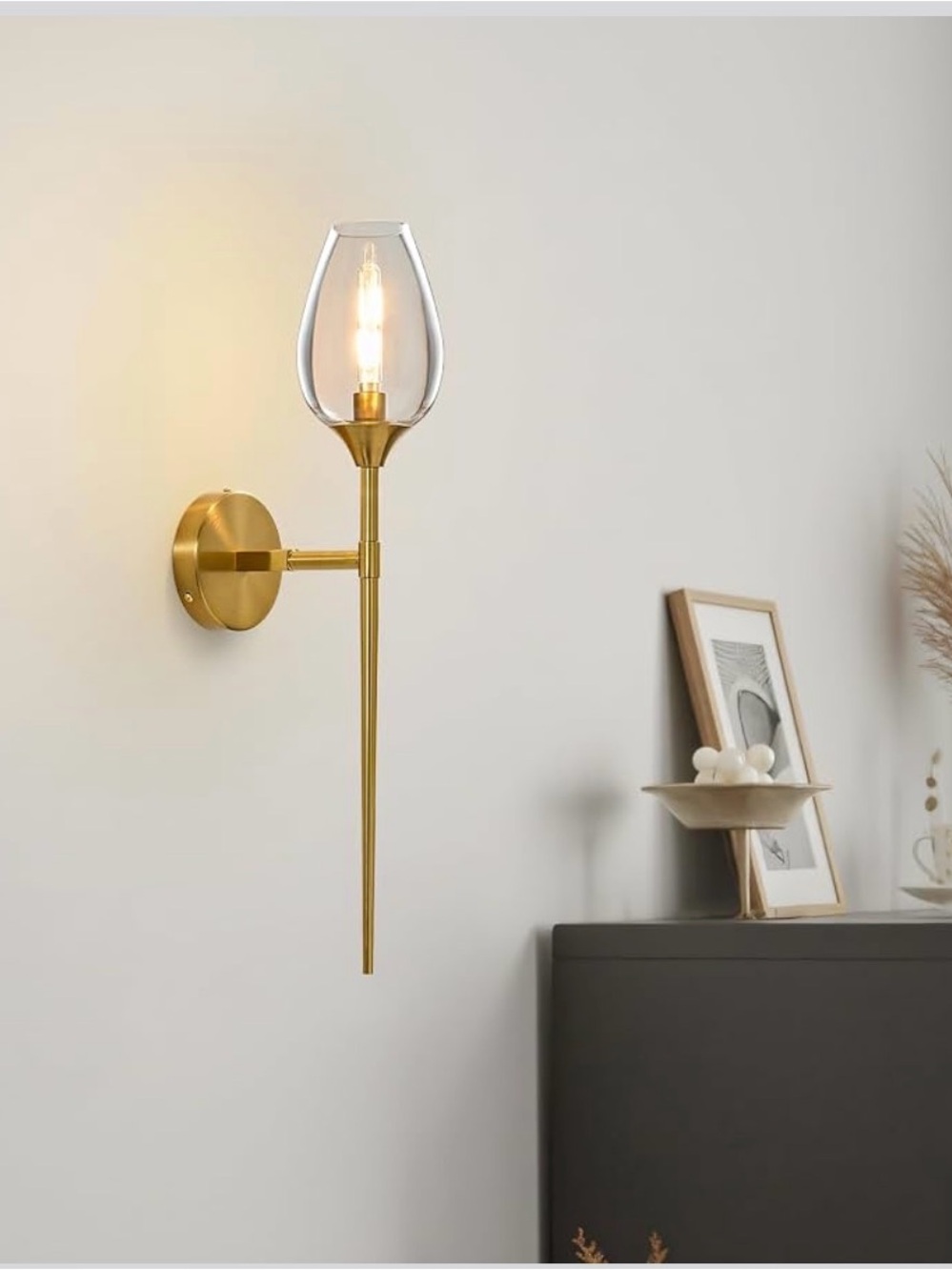 New in box Single Modern Gold Glass Wall Sconce Light with Flower Shade
